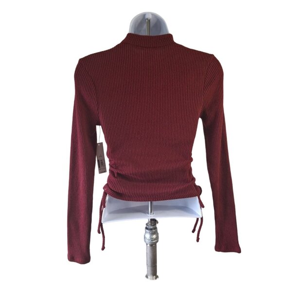 No Boundaries Ribbed Knit Mock Neck Sweater Womens Small Maroon - Picture 2 of 8